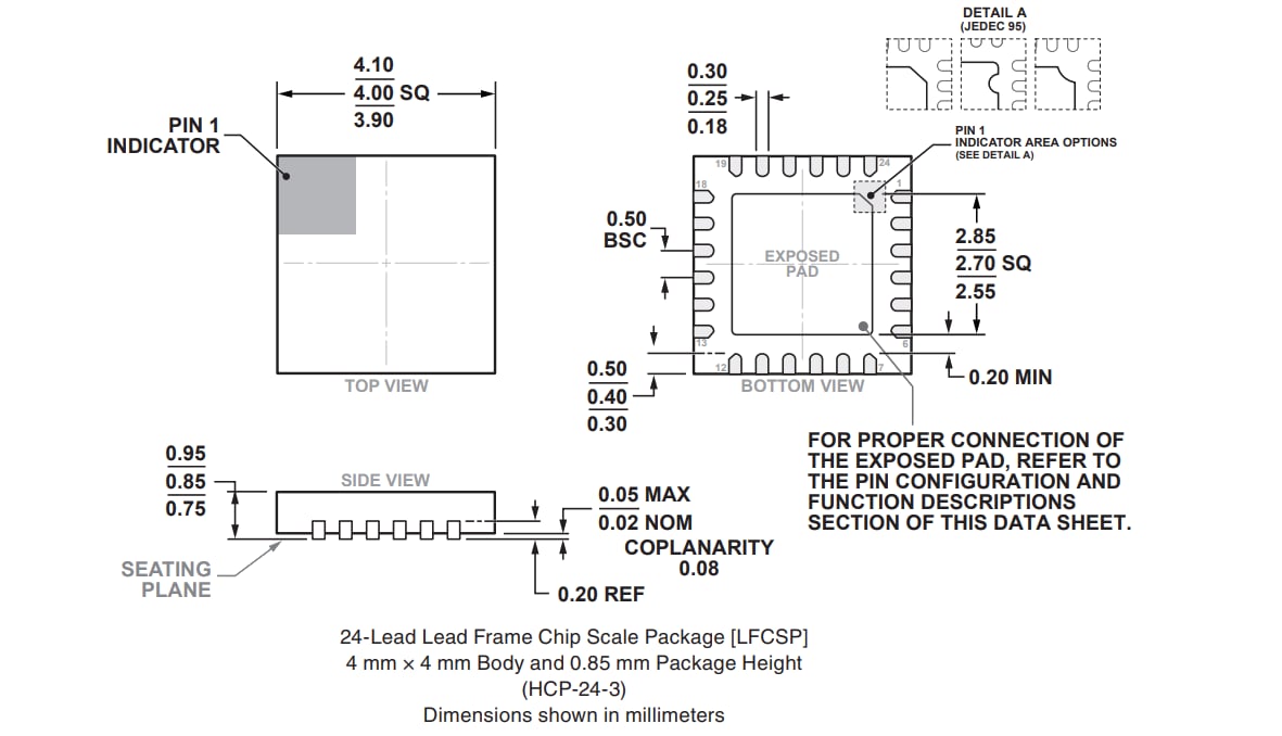 Mechanical Drawing - Analog Devices Inc. HMC1082LP4E GaAs pHEMT MMIC Medium Power Amplifier